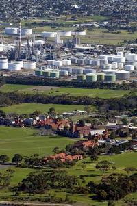 Geelong Grammar in the foreground with the Shell Geelong oil refinery in the background.